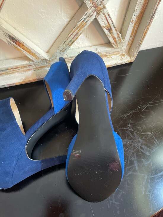Sole Society Blue Suede Colorblock Open Toe Ankle Strap Heels - Picture 7 of 8
